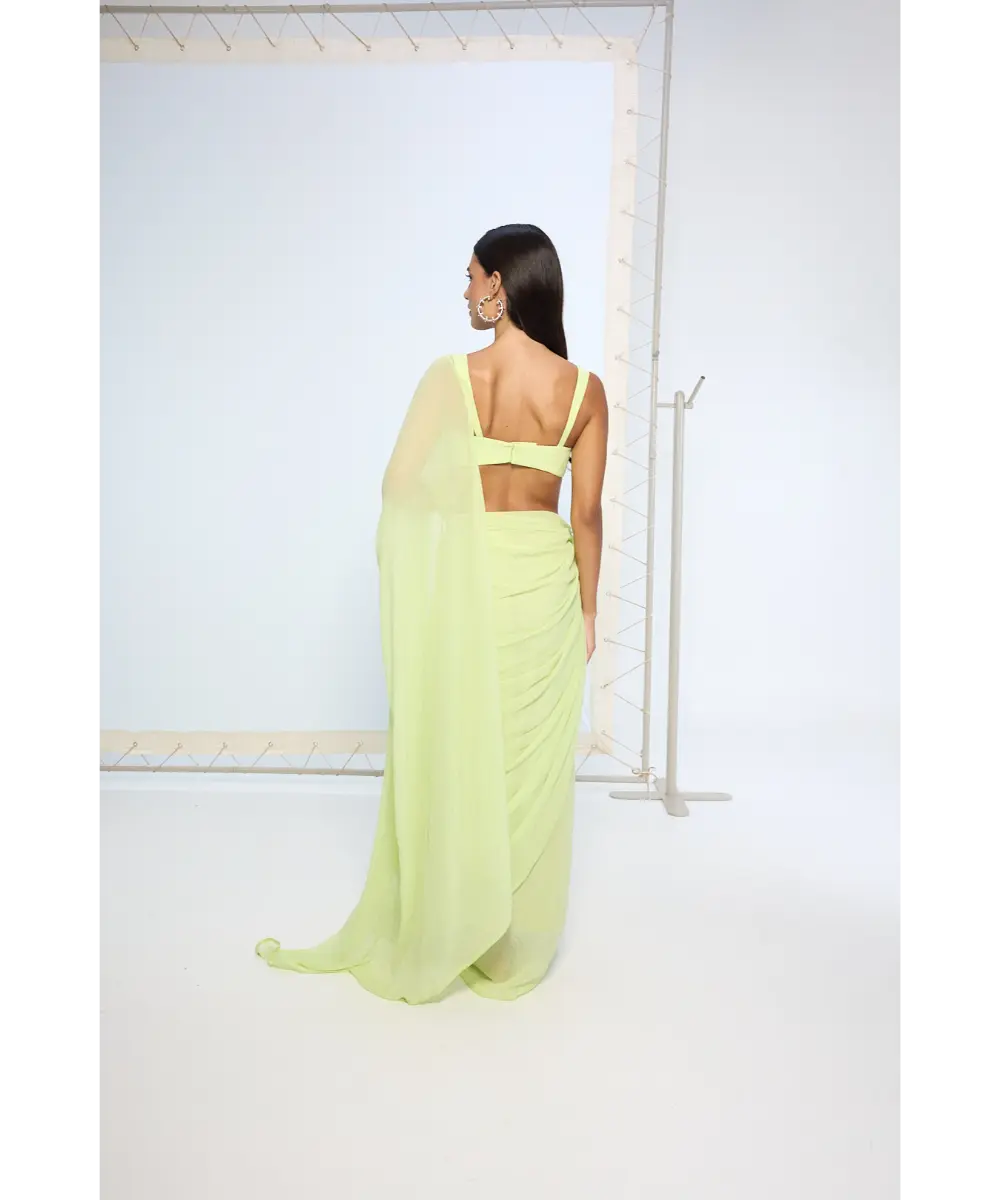 EKAYA BANARAS - Lime Green Brooch Saree